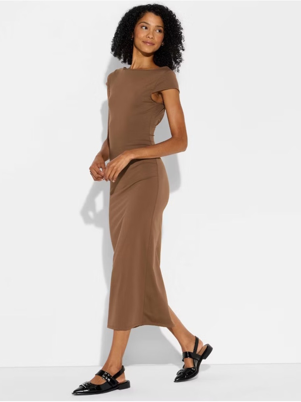 Wild Fable Brown Backless Cap Sleeve Midi Bodycon Dress